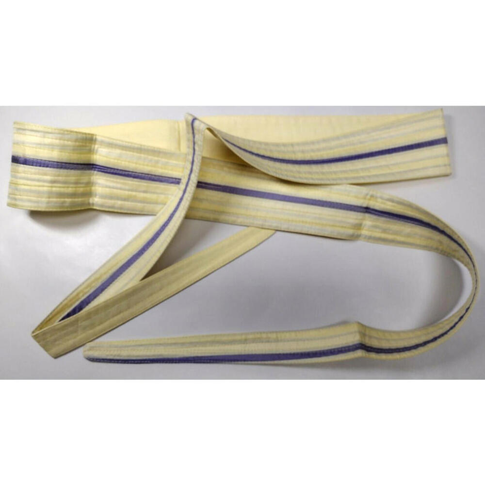 Vintage 1970s Yellow Silk Obi Sash Belt Wide Boho Hippie Blue Stripes Deadstock